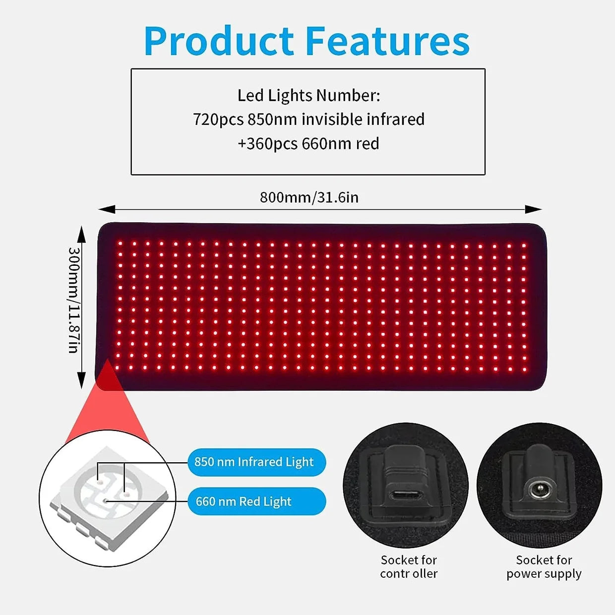Red Light Therapy Pad Infrared LED Full Body Mat – Full-Body Wellness Pad for Home, Spa & Yoga, Photon Light Therapy Mat（U.S. Standard Plug）